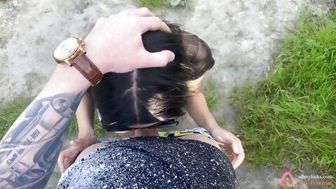 Blowjob and anal sex near the river in the...