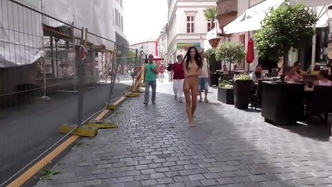 Thin beauty Kira walks naked in Public and...